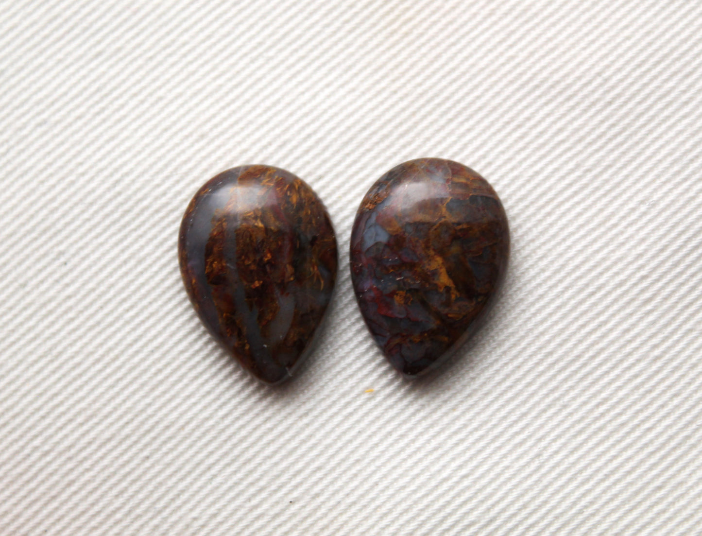 Pair Pietersite Cabochon pear shape gemstone 13x18MM