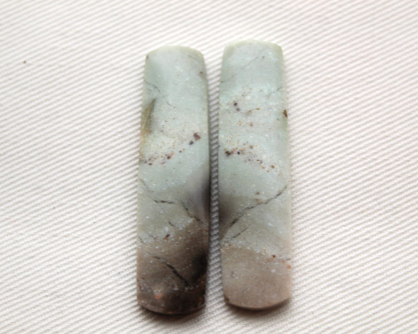 Pair of green Jasper Cabochons rectangle
