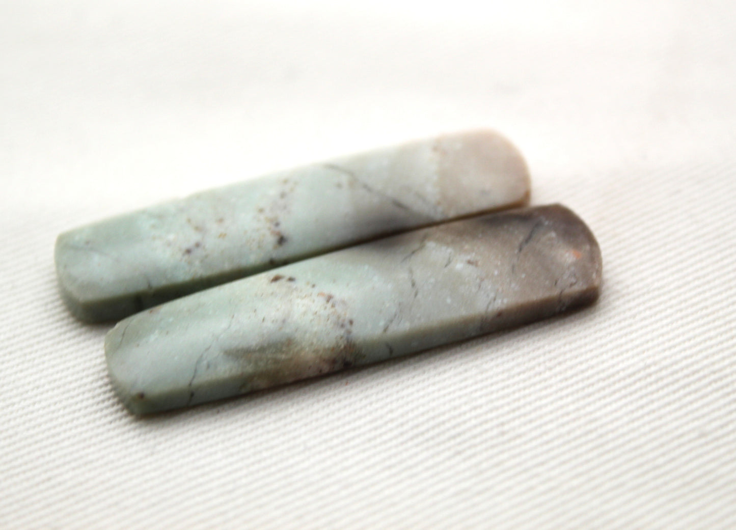 Pair of green Jasper Cabochons rectangle