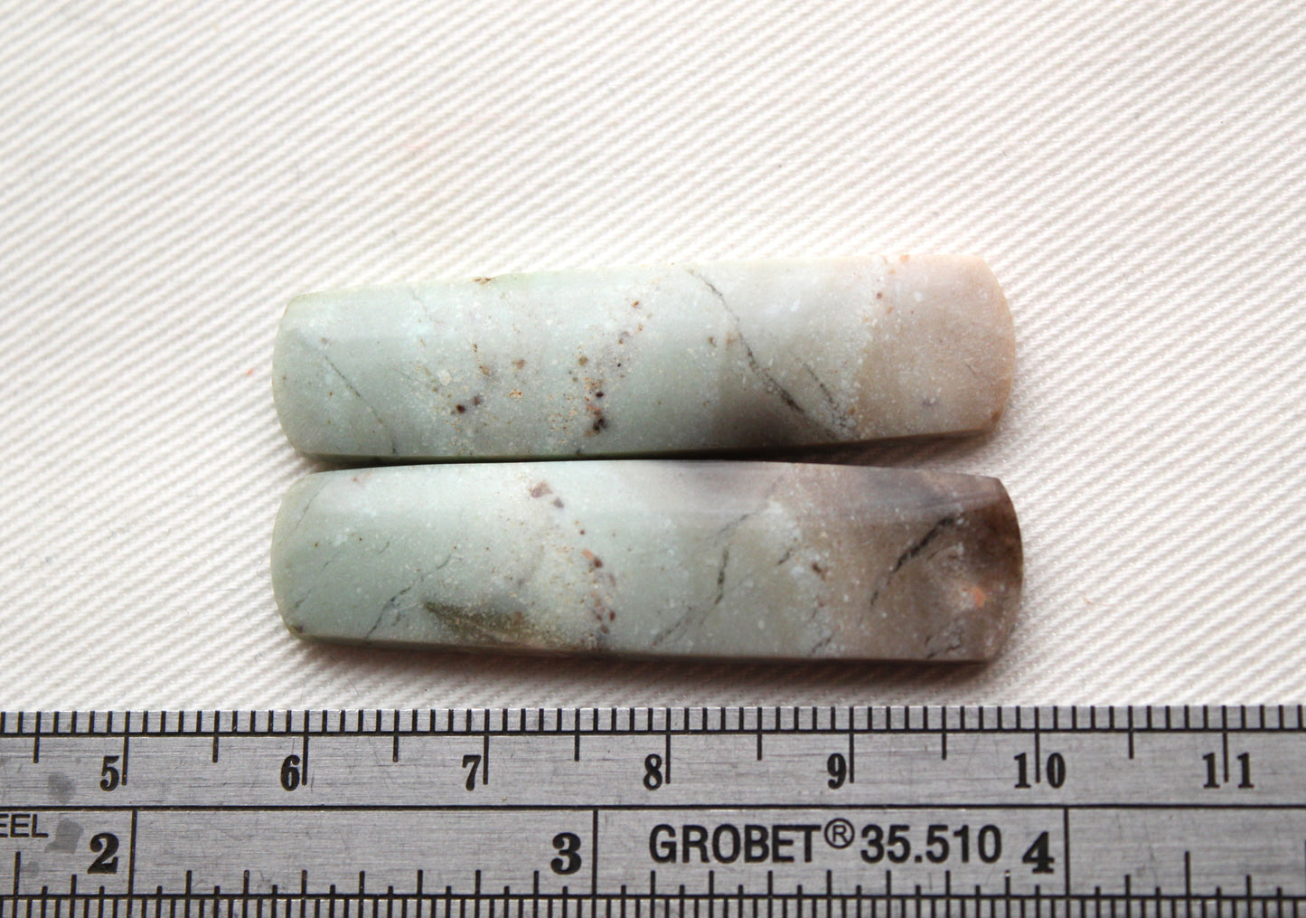 Pair of green Jasper Cabochons rectangle