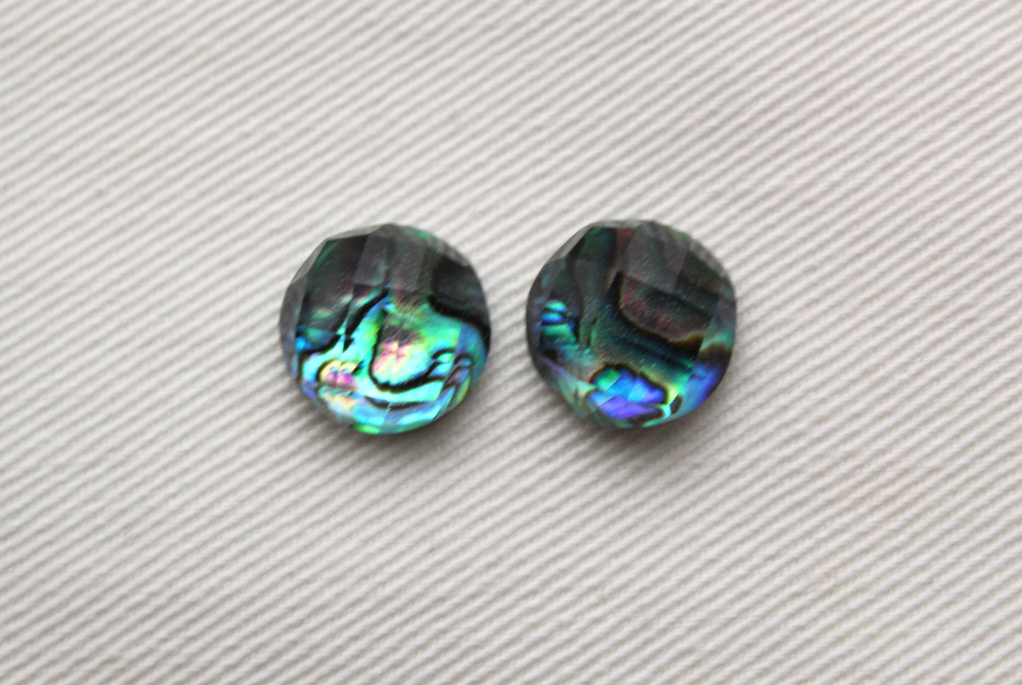 TWO cabochons Doublet of Paua Abalone and glass 12MM