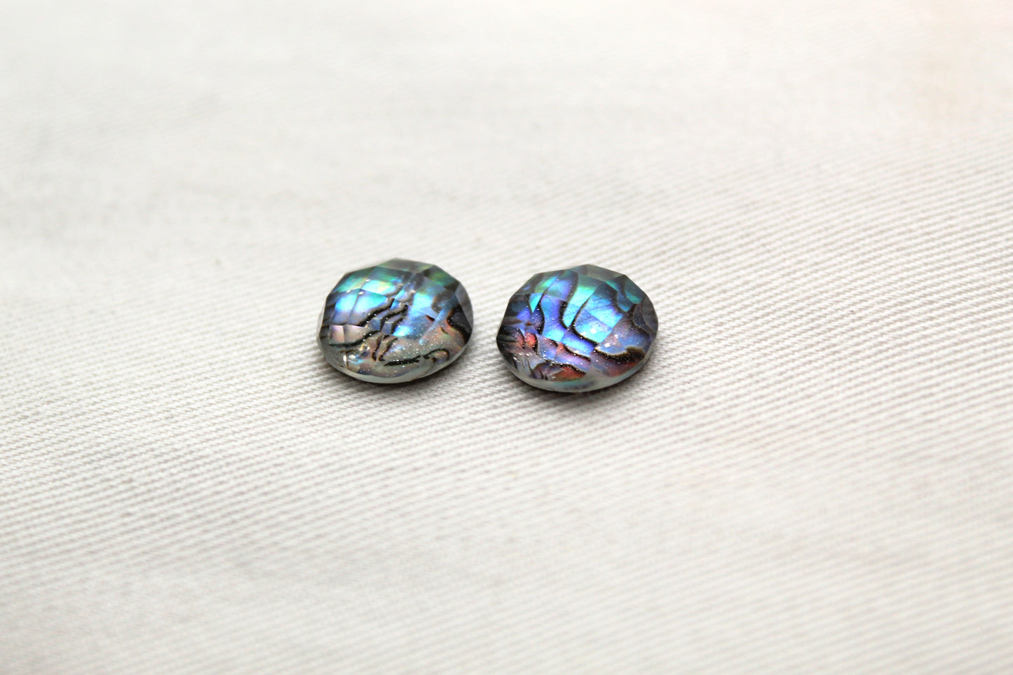 TWO cabochons Doublet of Paua Abalone and glass 12MM