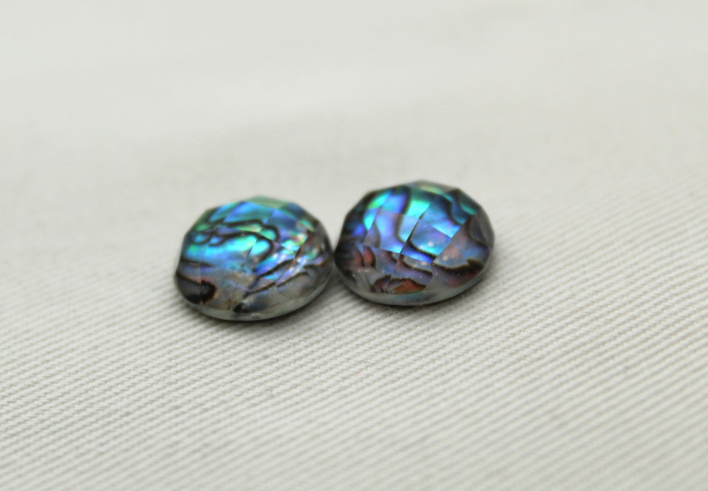 TWO cabochons Doublet of Paua Abalone and glass 12MM
