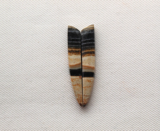 Pair of striped Jasper Cabochons freeform sticks