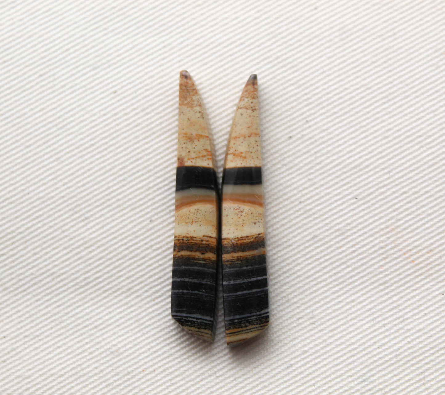 Pair of striped Jasper Cabochons freeform sticks