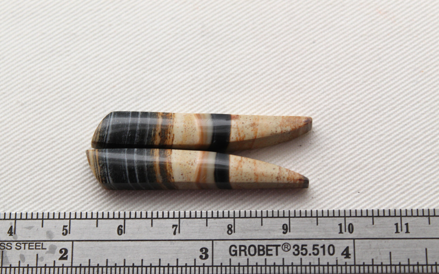 Pair of striped Jasper Cabochons freeform sticks