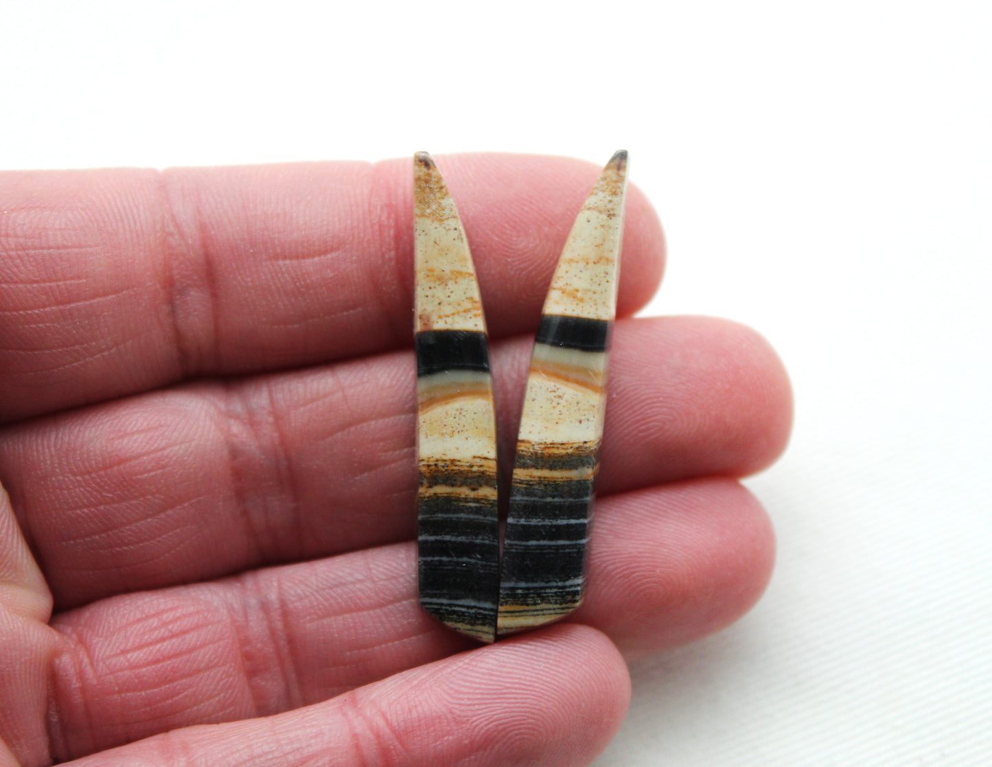 Pair of striped Jasper Cabochons freeform sticks