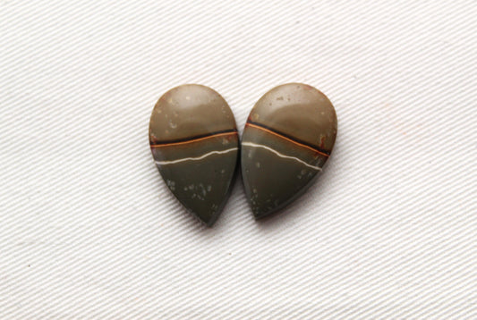 Matching pair of polychrome Jasper Cabochons green