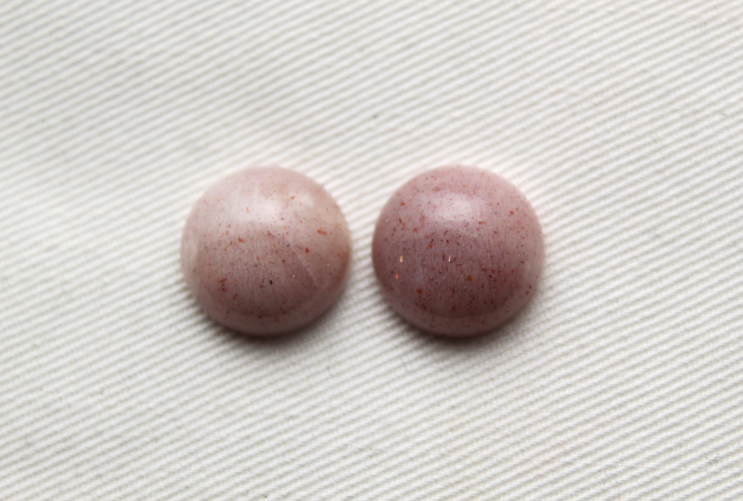 TWO pink Moonstone cabochons Gemstones round 14MM - LAST ONES