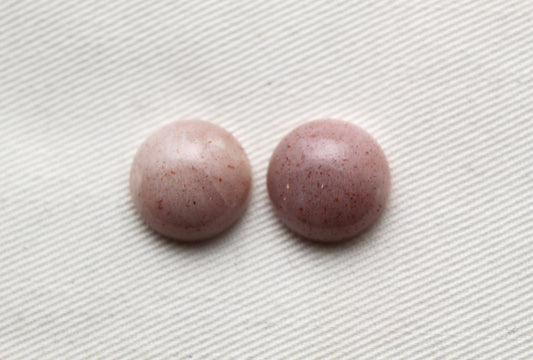 TWO pink Moonstone cabochons Gemstones round 14MM - LAST ONES