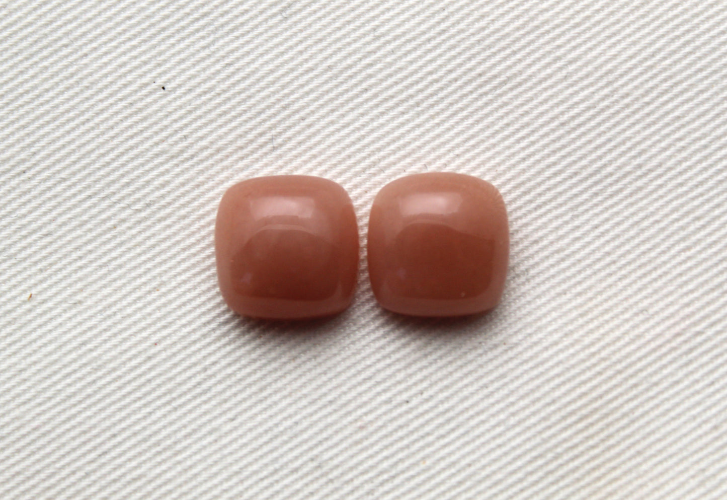 TWO peach Moonstone cabochons Gemstones square cushion 12MM