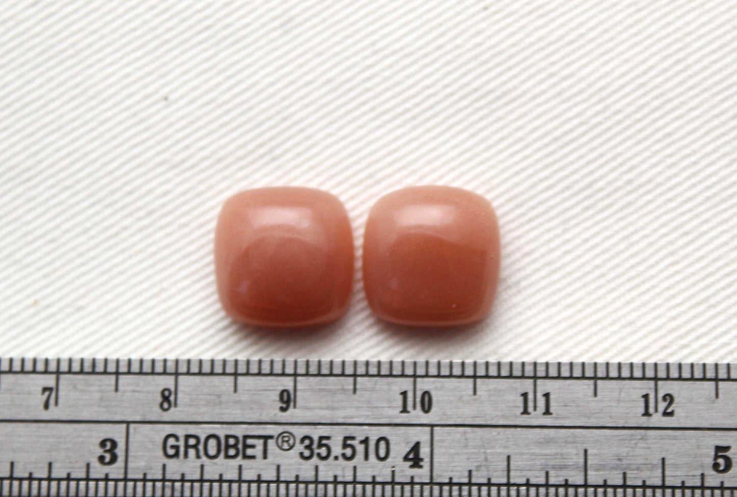 TWO peach Moonstone cabochons Gemstones square cushion 12MM