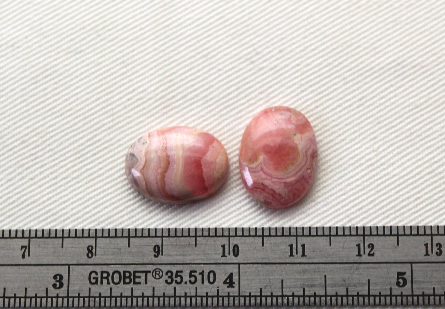TWO Rhodocrosite cabochons Gemstones pink white Oval 12X16MM