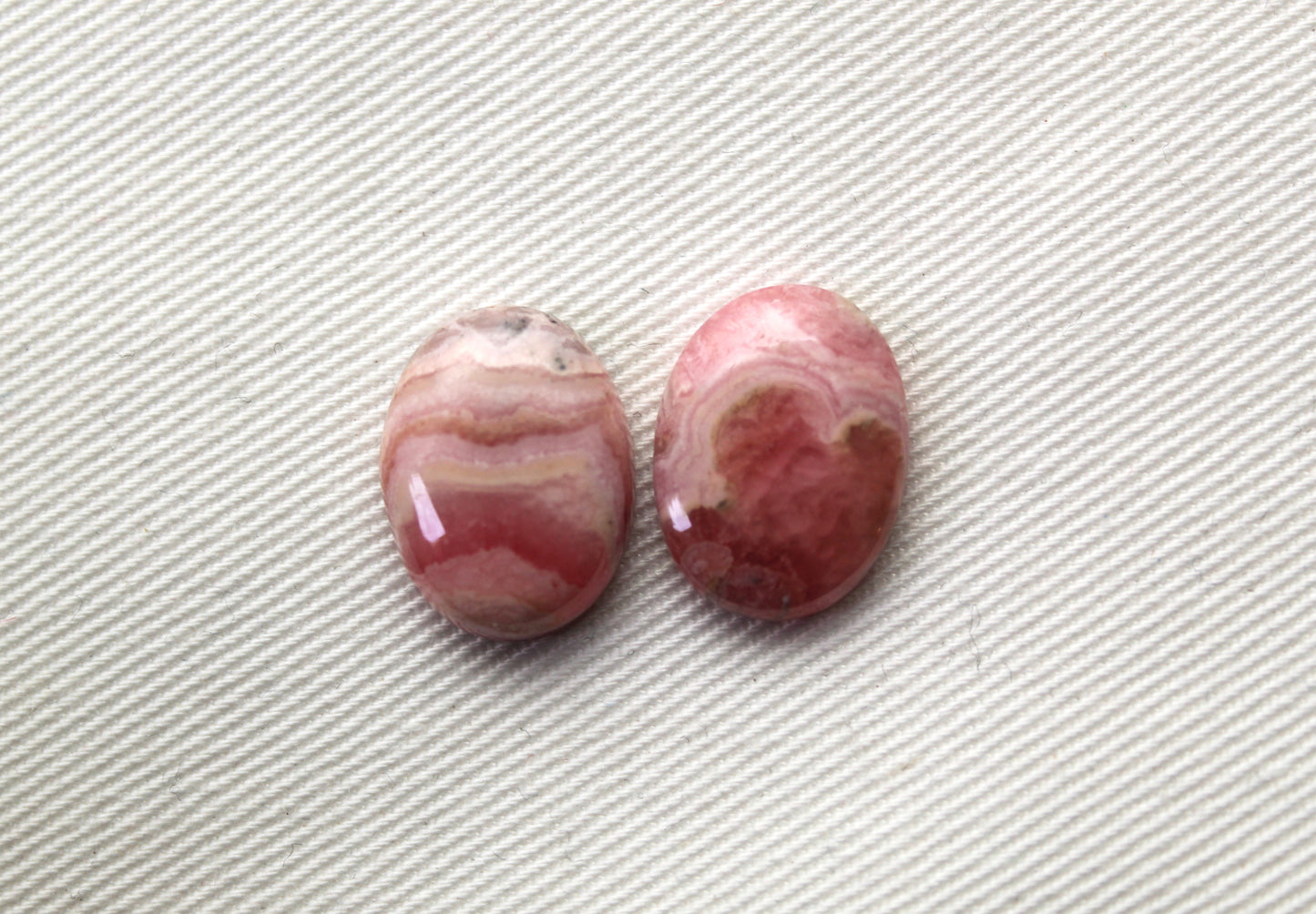 TWO Rhodocrosite cabochons Gemstones pink white Oval 12X16MM