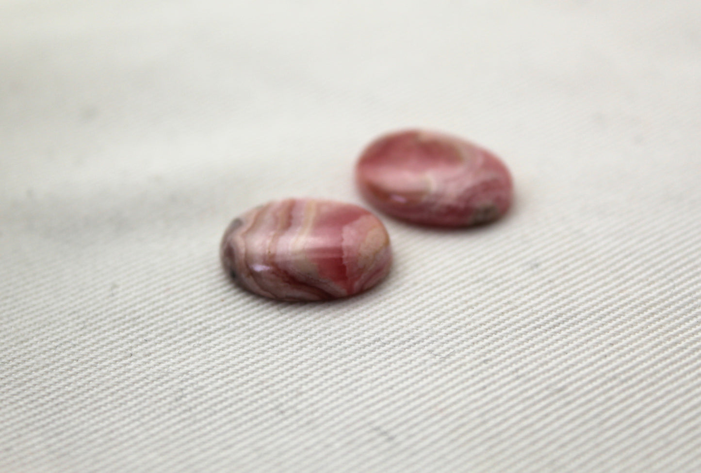 TWO Rhodocrosite cabochons Gemstones pink white Oval 12X16MM