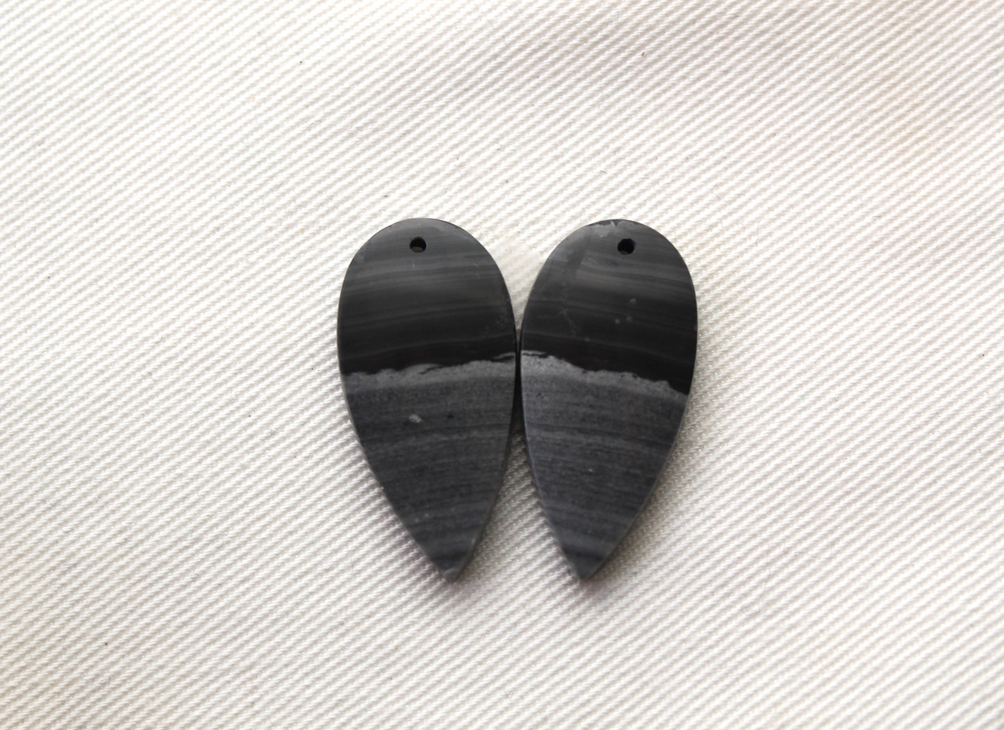 Pair of striped Jasper Cabochons Teardrop DRILLED