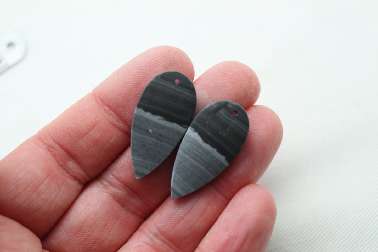 Pair of striped Jasper Cabochons Teardrop DRILLED