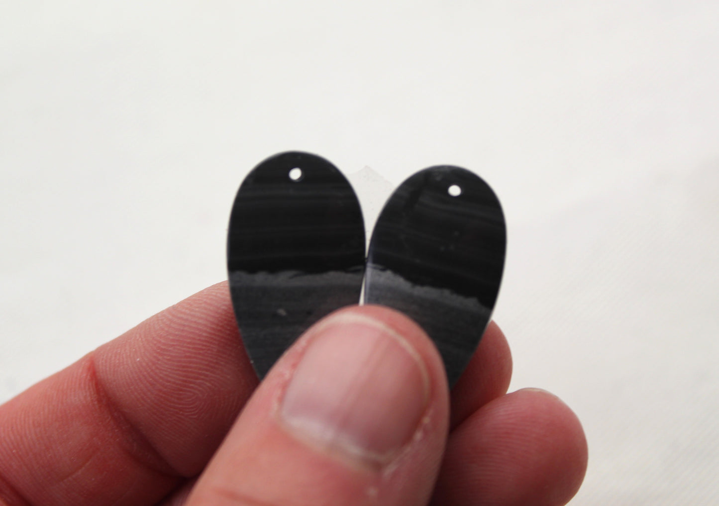 Pair of striped Jasper Cabochons Teardrop DRILLED