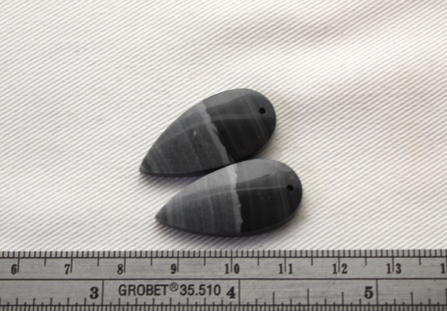 Pair of striped Jasper Cabochons Teardrop DRILLED