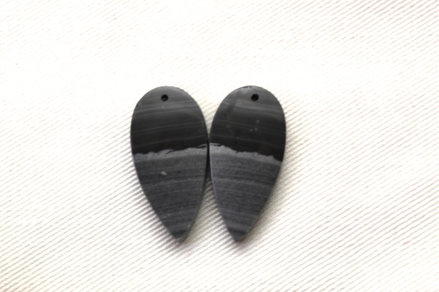 Pair of striped Jasper Cabochons Teardrop DRILLED