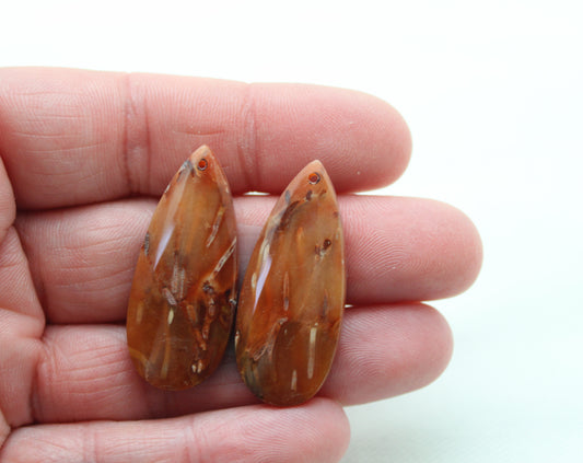 NICE Pair of Petrified Wood Cabochons pink DRILLED