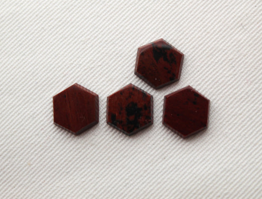FOUR Mahogany Obisidian FLAT Cabochons Gemstones 10MM Hexagon