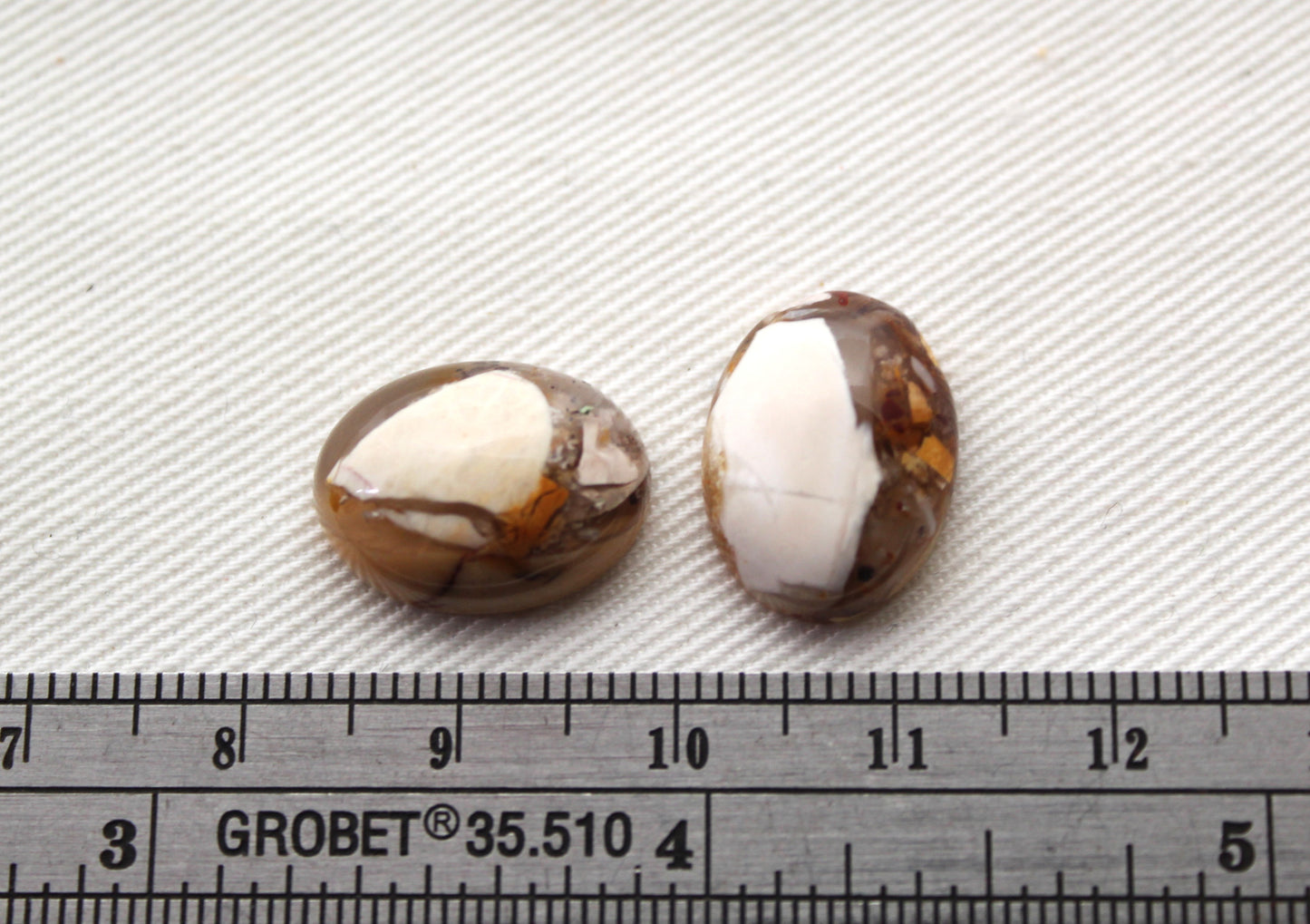 TWO oval cabochons of Brecciated Mookaite Gemstones 12X16MM