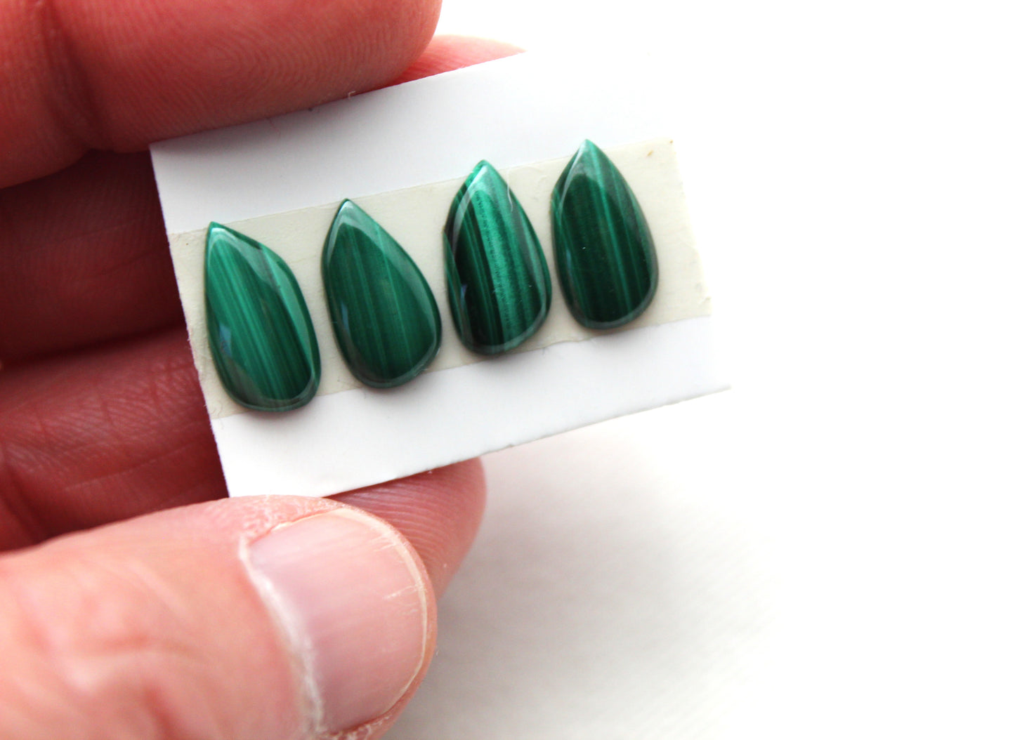 FOUR mini freeform Malachite Cabochons Green Gemstones