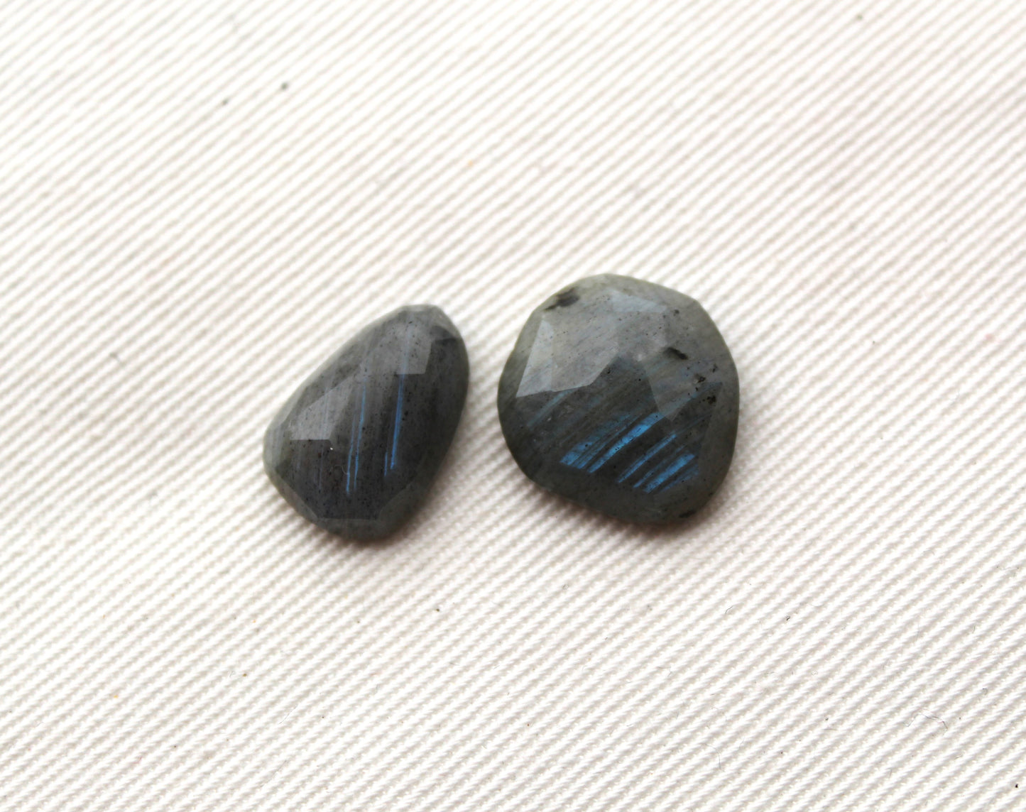 TWO Labradorite rose cut Cabochon freeform blue