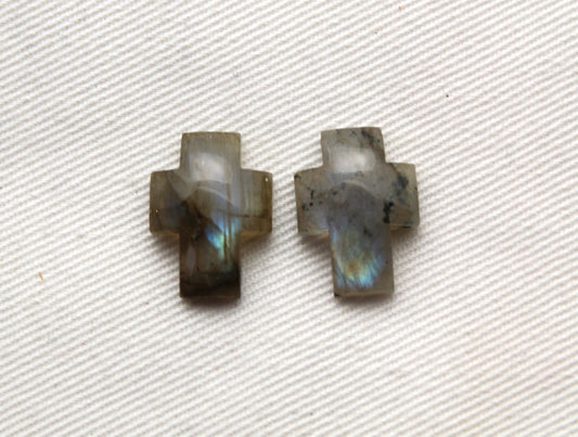 TWO Labradorite Cabochon Gemstones CROSS 12x16MM