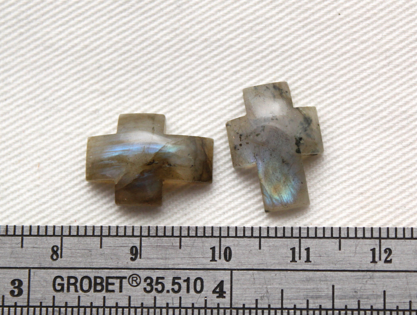 TWO Labradorite Cabochon Gemstones CROSS 12x16MM