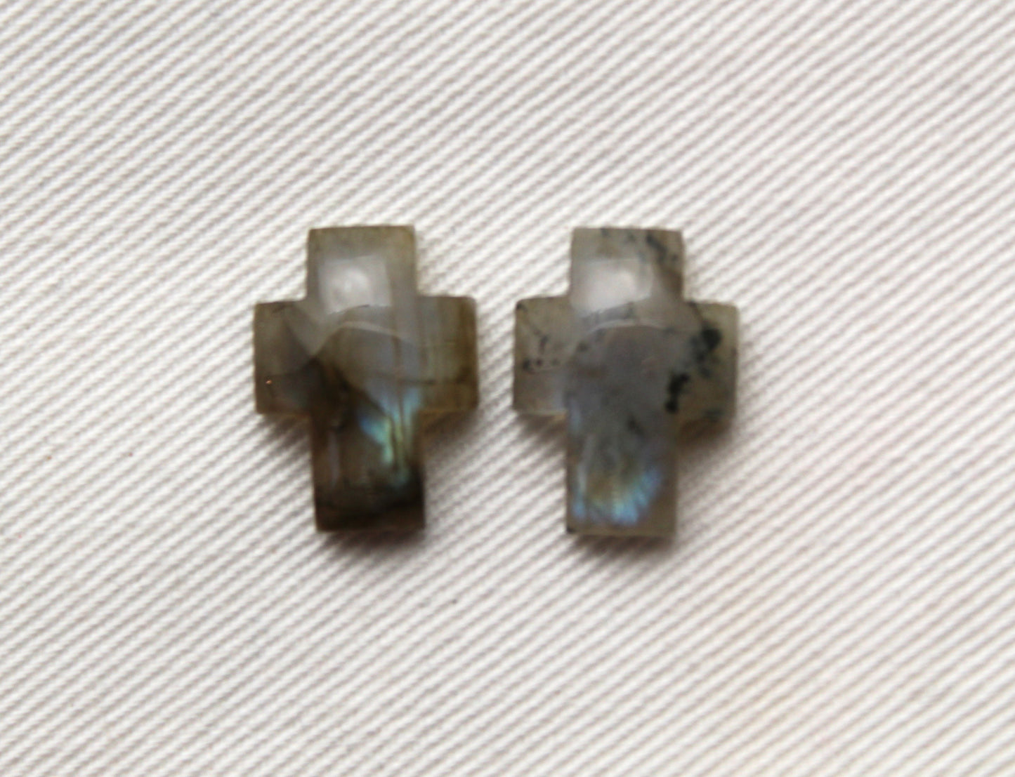 TWO Labradorite Cabochon Gemstones CROSS 12x16MM
