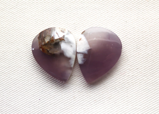 Chalcedony cabochons Pair purple teardrop