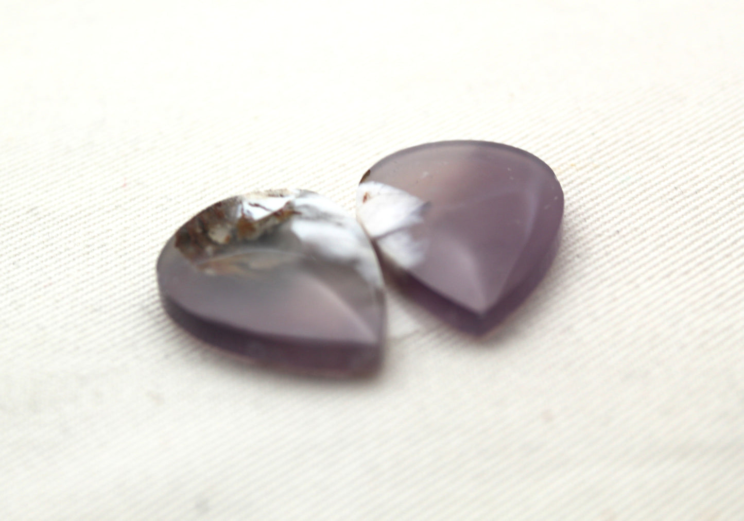 Chalcedony cabochons Pair purple teardrop