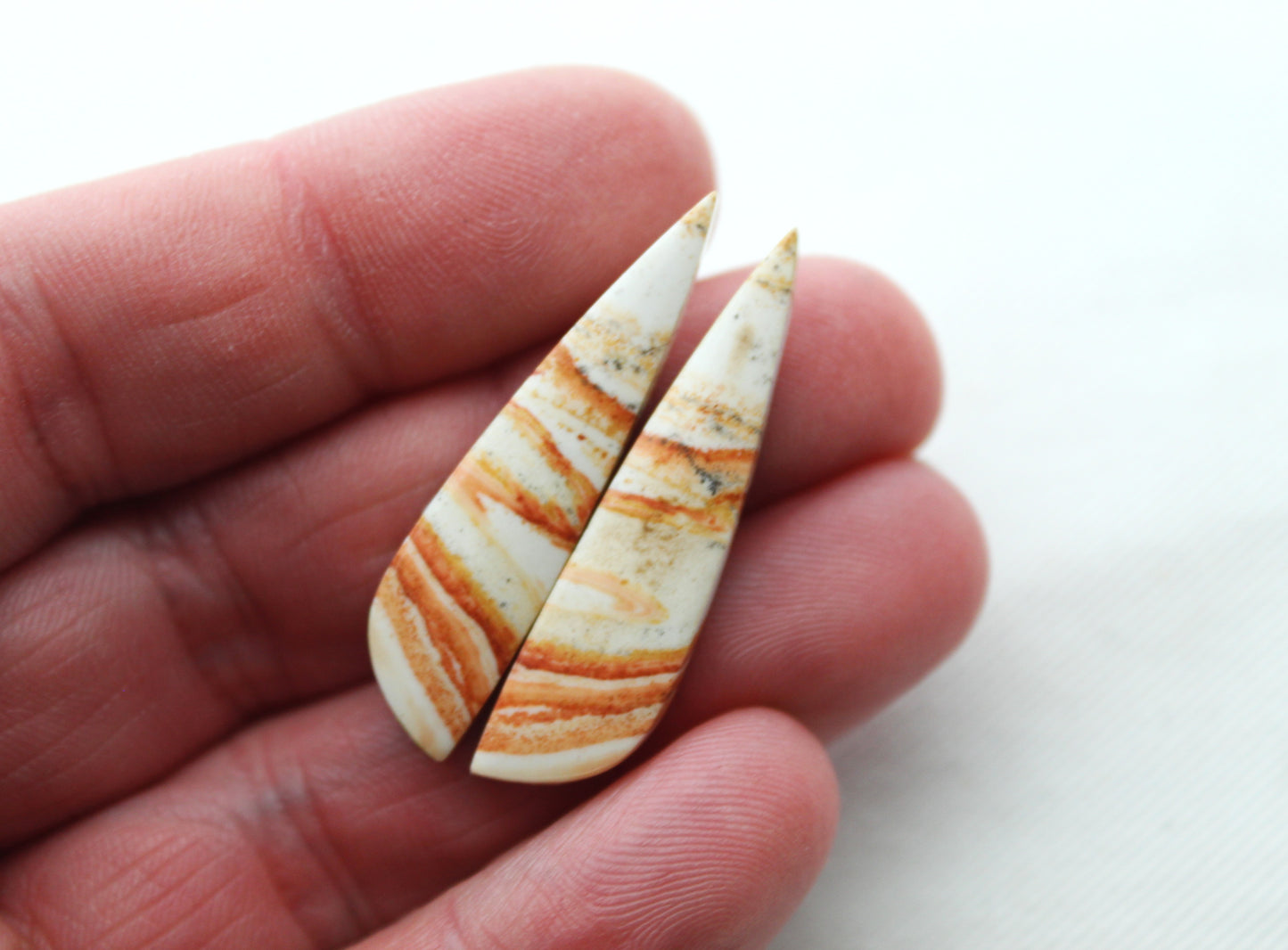 Pair of Retro Jasper Cabochon yellow orange