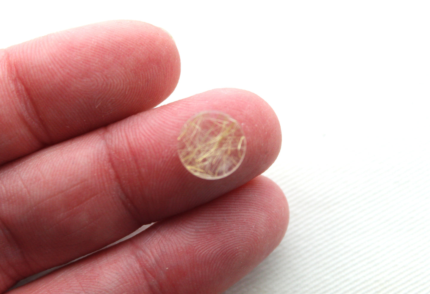 TWO rutilated Quartz Flat cabochons Round Gemstones golden needles 10MM