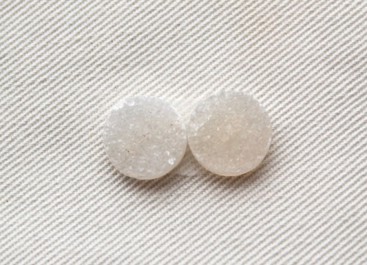 Small White Druzy Pair Cabochons round 12MM