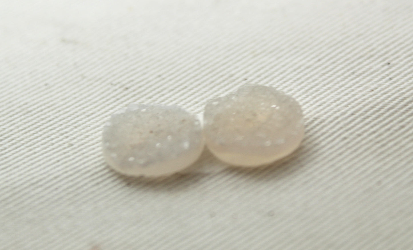 Small White Druzy Pair Cabochons round 12MM