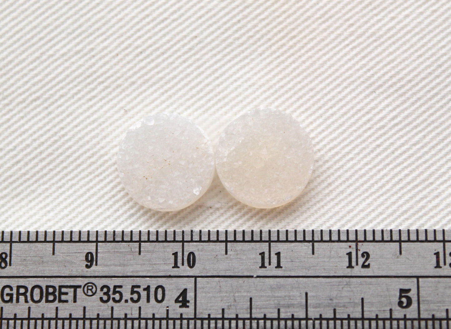 Small White Druzy Pair Cabochons round 12MM