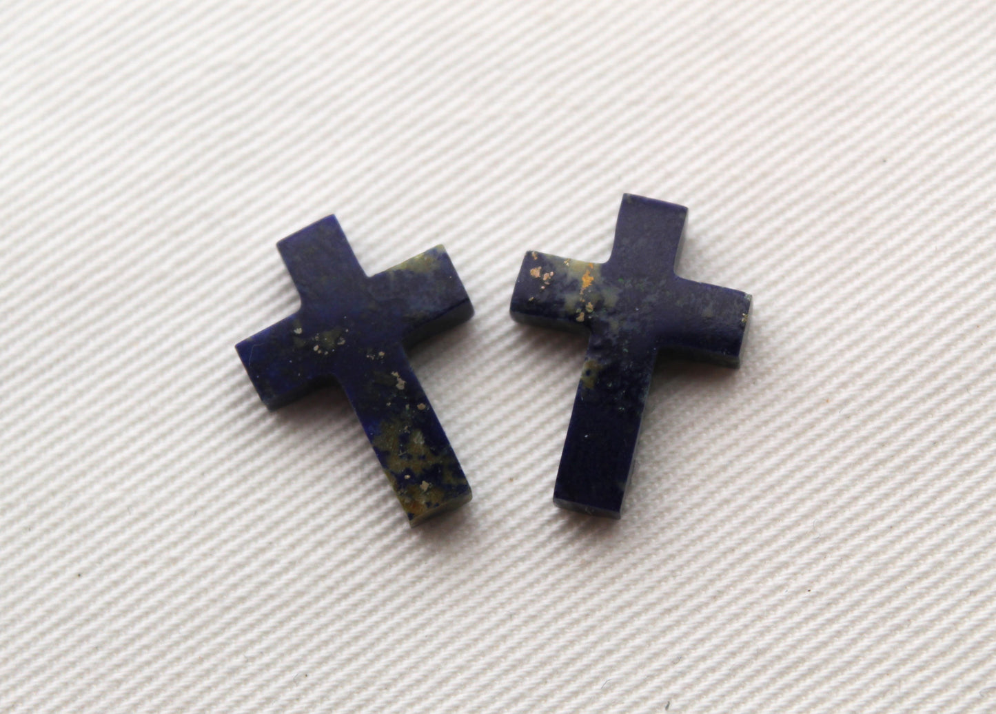 Pair of Lapis Lazuli cabochons Gemstones FLAT mini Cross 13X18MM