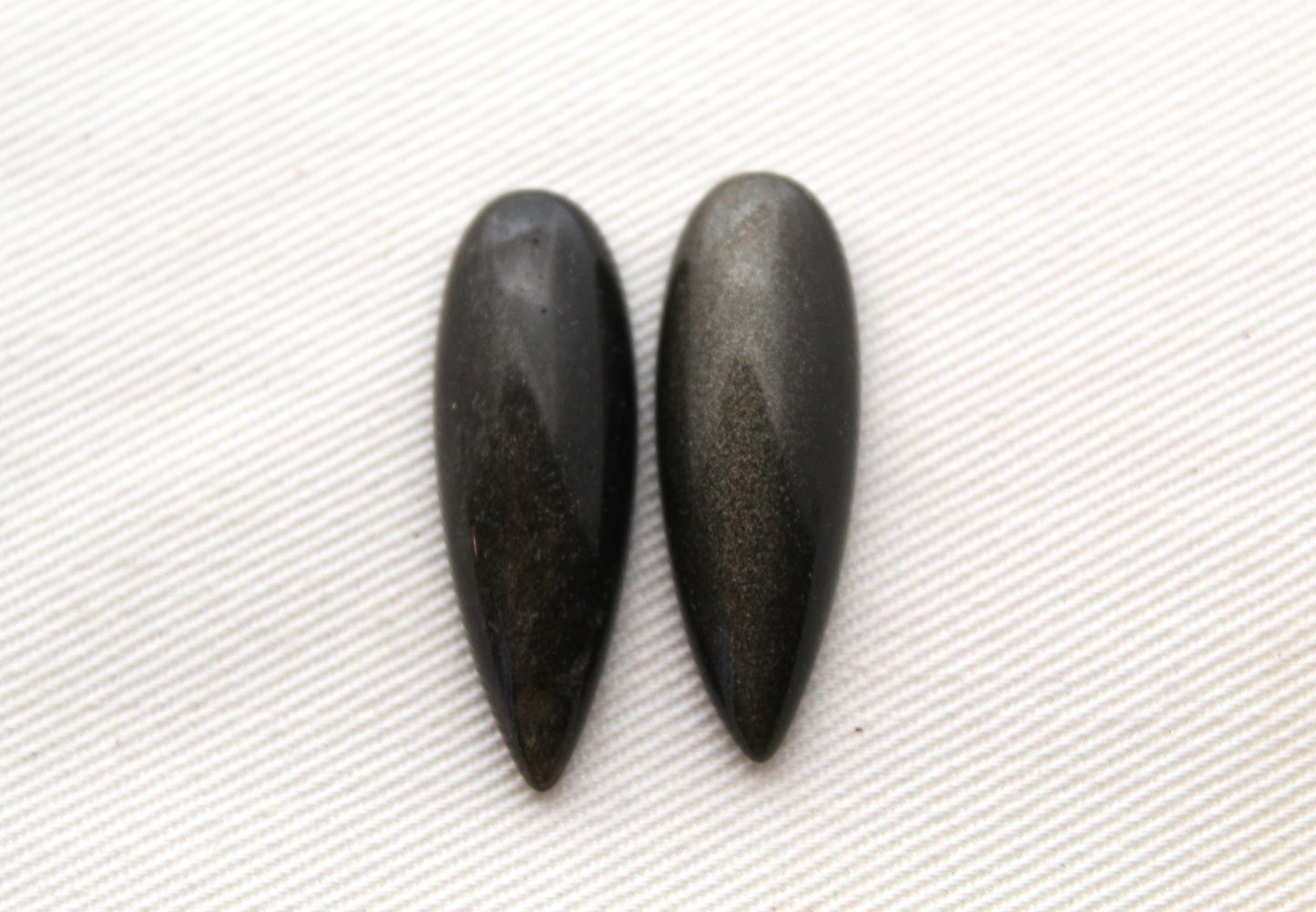 TWO Gold Obisidian pear Cabochon Gemstone 10x30 MM