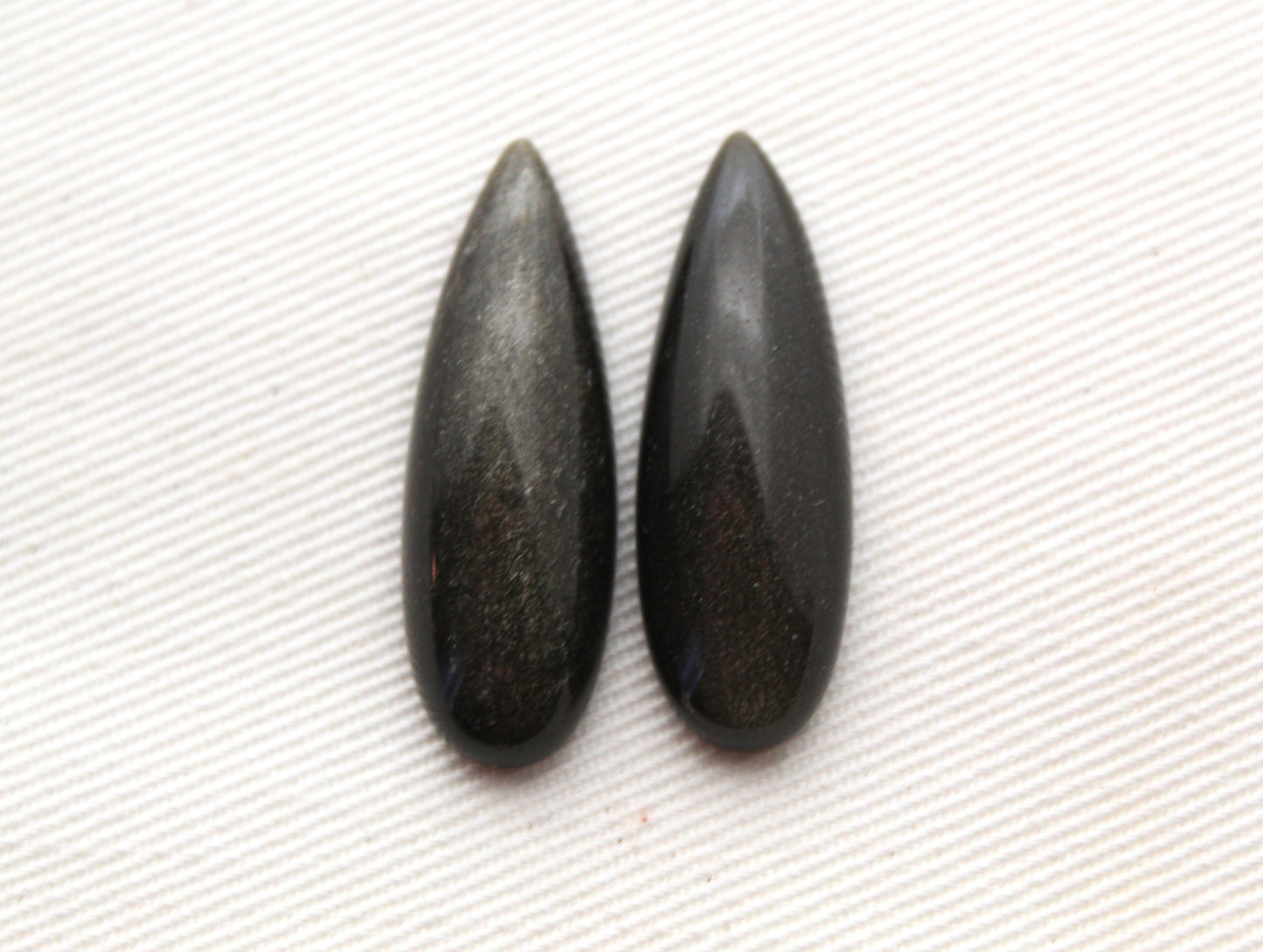 TWO Gold Obisidian pear Cabochon Gemstone 10x30 MM