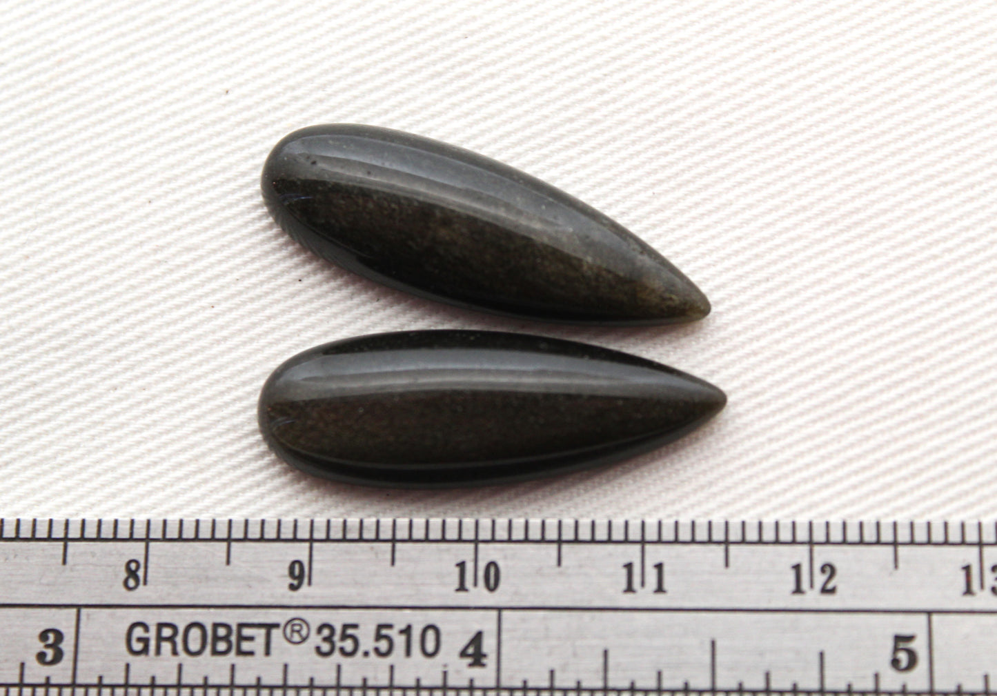 TWO Gold Obisidian pear Cabochon Gemstone 10x30 MM