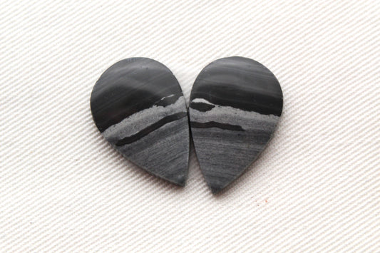 Pair of striped Jasper Cabochons Teardrop