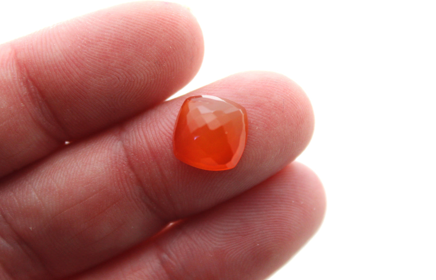 TWO Carnelian faceted cabochons Orange square cushion gemstones 10 mm