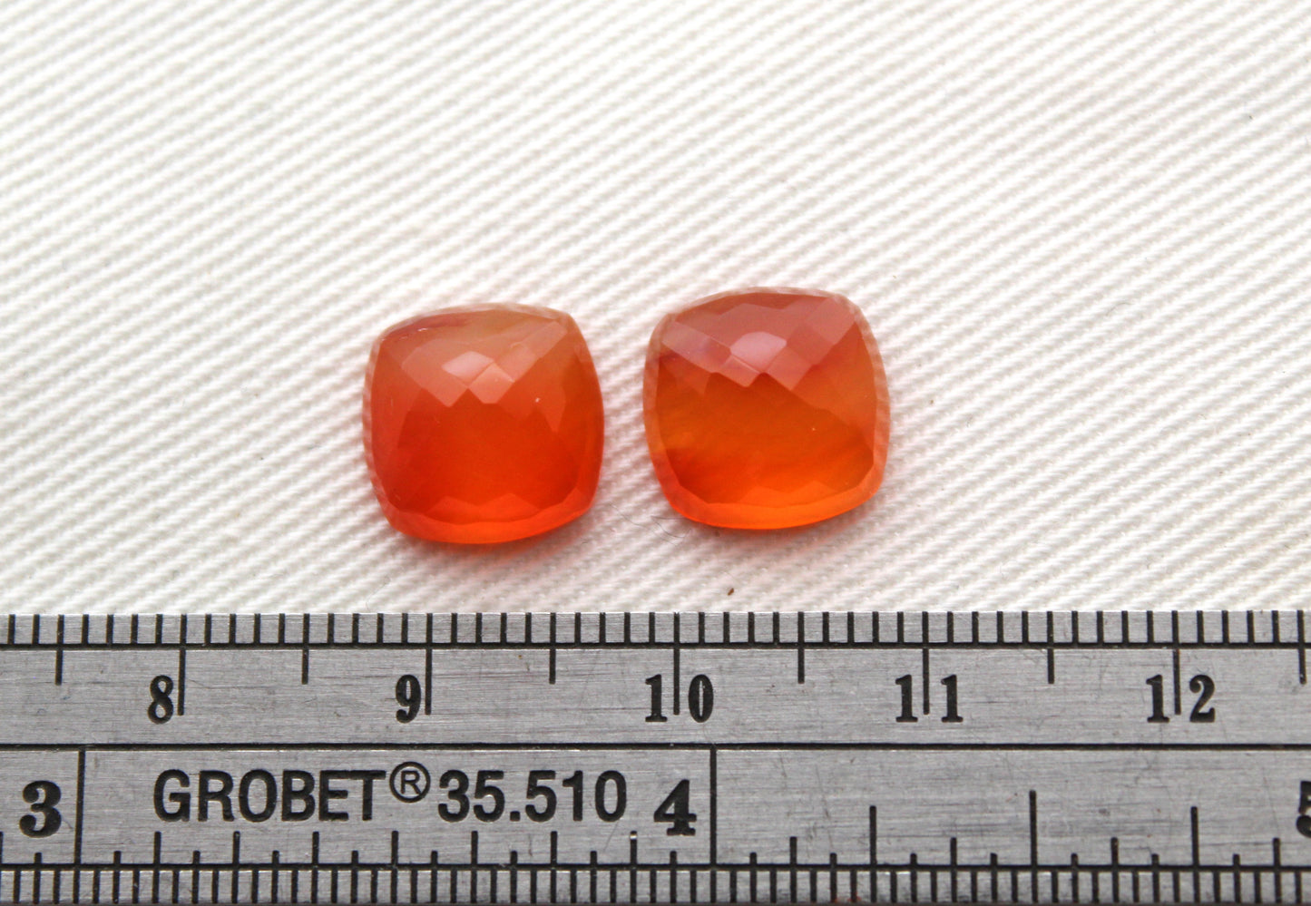 TWO Carnelian faceted cabochons Orange square cushion gemstones 10 mm