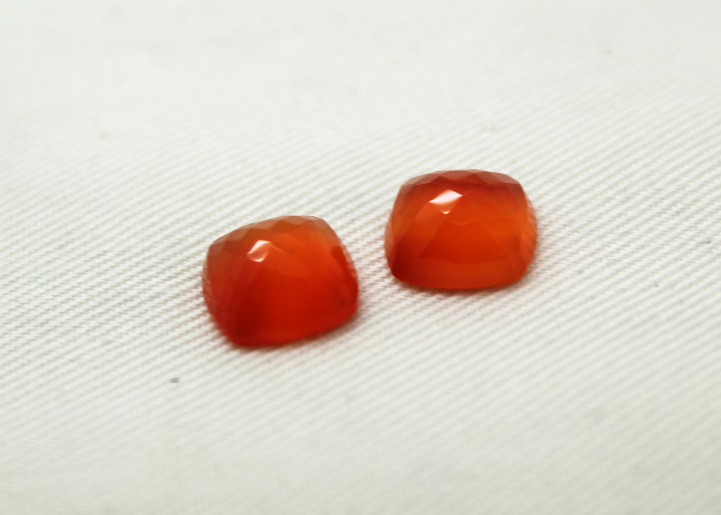 TWO Carnelian faceted cabochons Orange square cushion gemstones 10 mm