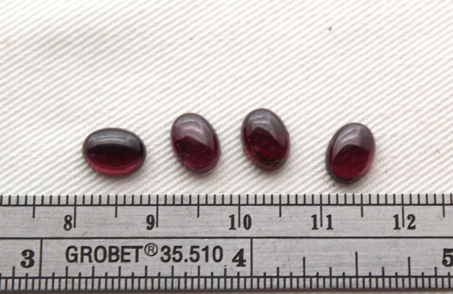 FOUR tiny Rhodolite Garnet rose cut Oval cabochons 6X8MM