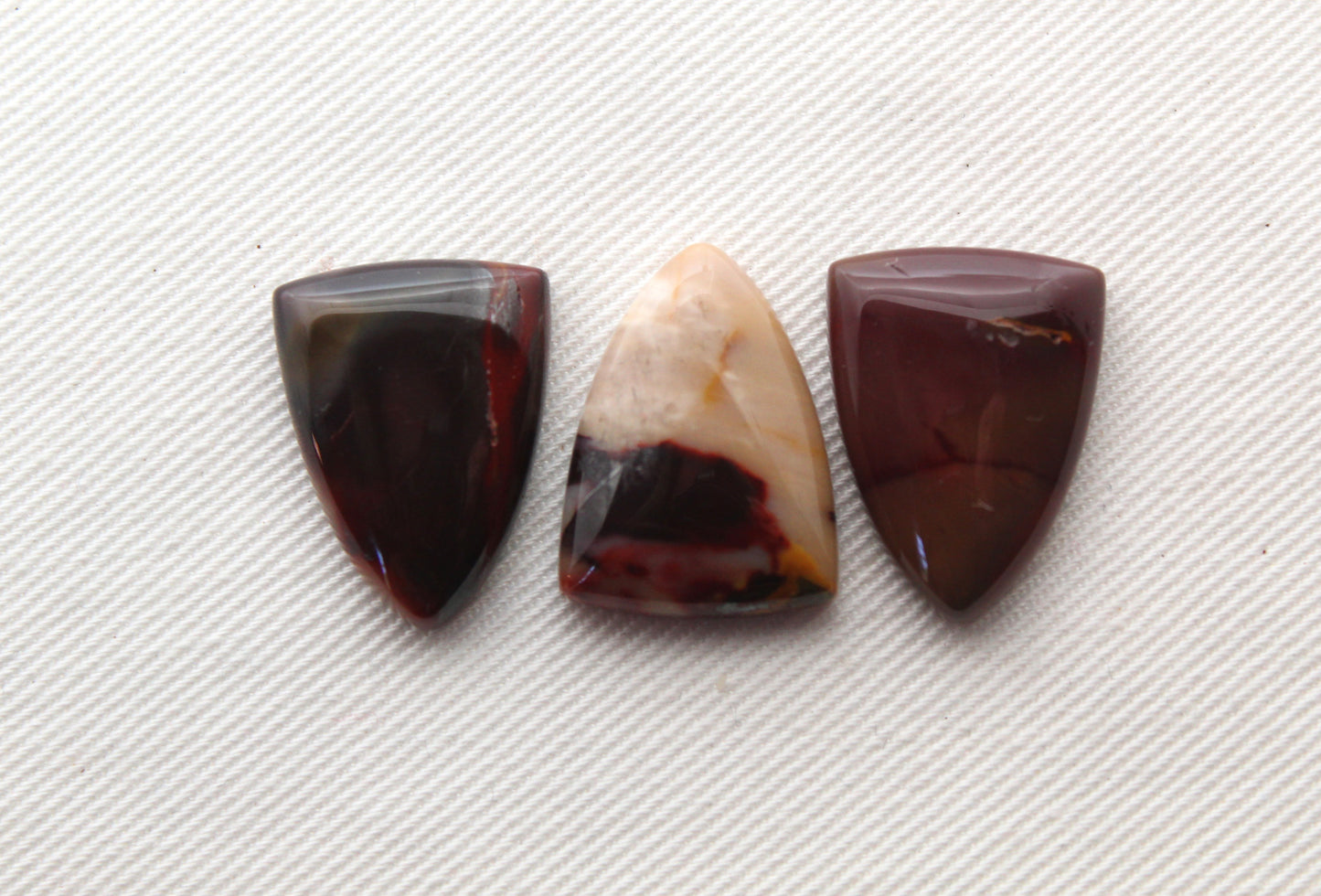 THREE dark mookaite cabochons 15 x 20 MM Gemstones shield