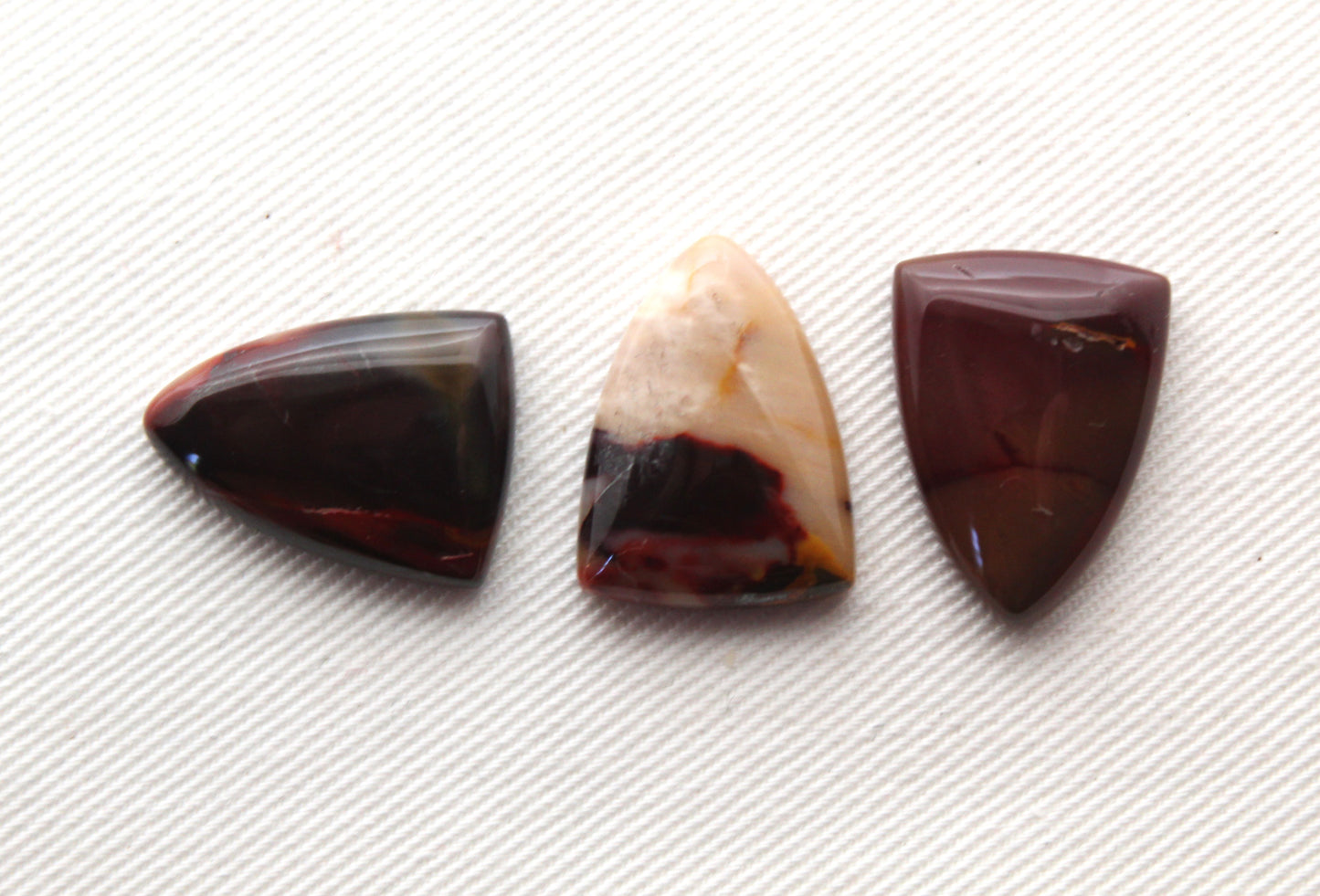 THREE dark mookaite cabochons 15 x 20 MM Gemstones shield
